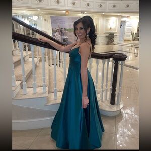 WINDSOR- Daniela Satin A-Line Ball Gown- Emerald